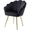 INTRECCI Poltrona Imbottita Camera da Letto Nera in Velluto con Schienale a Conchiglia, Sedia Poltroncina Elegante Salotto Soggiorno 55x55x88h cm con Gambe Oro