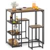 GIANTEX Tavolo da bar con sgabelli e 3 ripiani | Salotto da cucina con 2 sgabelli, set da pranzo per 2 persone, design industriale con struttura in metallo