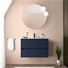 Inbagno Mobile bagno sospeso 80 cm blu satinato con lavabo in ceramica ad incasso, 2 cassetti con chiusura soft-close, GAYA