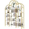 HAINEW Libreria con 5 ripiani, scaffalatura aperta per ufficio, con telaio in metallo, per soggiorno, ufficio, camera da letto, 170 x 26 x 190 cm, bianco e oro