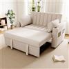 Oxtao Divano Doppio Pieghevole Moderno, Divano Multifunzionale a 2 Posti con Funzione Letto, Divano Doppio con Schienale Regolabile, con Portabicchieri e Cuscini, Adatto per Soggiorno (Beige B)