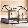 Dolamaní - Letto a soppalco 180x200 cm per 2 bambini con protezione anti-caduta, letti singoli 90x200 cm 2-in-1, letto a soppalco in metallo per fratelli e sorelle, letto per bambini a terra (Nero B)