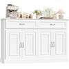 FirFurd 140CM Credenza Cucina,Mobile Cucina con 2 Cassetti e 4 Ante, Madia Soggiorno Moderna con Ripiani Regolabili e Rimovibile, per Cucina, Sala da Pranzo, Soggiorno, 140x39.5x92.2cm Bianco