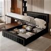 PRTECY Letto baule 160 x 200 cm con contenitore letto matrimoniale idraulico e rete a doghe in velluto per 2 persone, telaio letto con bordi dorati (senza materasso) (nero, 160 x 200 cm)
