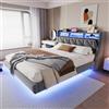 Wyibwy Letto matrimoniale 180 x 200 cm, con prese e illuminazione LED, testiera imbottita con contenitore, letto una piazza e mezza, gambe extra larghe, design letto sospeso, velluto, grigio