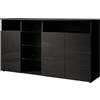 MB Muebles Bonitos, Credenza Madia Clark L, Soggiorno Moderno, LED, Nero Lucido, 150x82x40 cm