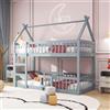Lubvtti Letto a castello per bambini 90×200, letto a castello familiare in legno massello con scale, design soppalcato, Grigio (materasso non incluso)