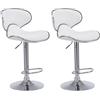 CLP Set 2 Sgabelli Cucina Las Vegas V2 in Similpelle - Coppia Sedie Sgabello Imbottite Girevoli e Regolabili 62-82cm con Schienale, Colore:Bianco, Colore del Telaio:Cromo