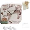 Doni Bomboniere Matrimonio 1 pz Orologio in Ecopelle con Stampa Cartina Geografica Tema Viaggio Valigie Anniversario Mappamondo e Personalizzabile Artigianale Regalo Originali (MOD. 10-22 x 22 cm)