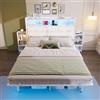 Sapgaks Letto Matrimoniale 140x190 cm con LED e USB C, Letto una piazza e mezza con 2 Comodini Estraibili e Testiera, Letto imbottito con spazio e rete a doghe, Struttura in Metallo