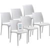 Tomaino - Sedia in Plastica Da Cucina - Set 6 Sedie Plastica Impilabili Con Braccioli Per Esterno e Interno - Sedie per Giardino, Soggiorno, Balcone o Bar - Bianco