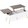 LIFEZEAL Tavolino da Salotto Sollevabile, Tavolino Basso da Caffè, da Soggiorno, Moderno, Salvaspazio, in Legno, con Piano Elevabile, Gambe in Metallo, Contenitore, 2 Scomparti, 110,5x48x40cm, Bianco