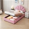 Wyibwy Letto imbottito 90x200cm per ragazzi,letto contenitore idraulico,letto singolo 90x200 con testata fiorita e struttura a doghe e Testata regolabile, tessuto di velluto,Rosa