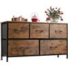 WLIVE Cassettiera in Tessuto con 5 Cassetti, Cassettiera Camera da Letto, Credenza, Struttura in Acciaio, Ideale per Soggiorno, Cameretta dei Bambini, Corridoio, Facile da Installare (Marrone Rustico)