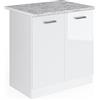Vicco Mobile lavello cucina R-Line, Bianco lucido, 80 cm, PL Marmo, per la libera combinazione all'interno di sistemi cucina modulari
