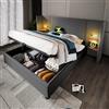 Wyibwy Letto imbottito 180 x 200 com,con comodino,letto matrimoniale con luce di lettura e ricarica USB Type-C, letto contenitore con doghe in legno e metallo,tessuto di lino,Grigio
