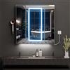 Ztexkee Specchio Bagno Contenitore con Luci e Antiappannamento Armadietto Specchio Bagno a Parete con Presa (2*AC + 3*USB) e 3 vani portaoggetti indipendenti per il Bagno 80x80x16 cm