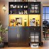 Huayz Armadio da cucina con piano di lavoro e illuminazione LED - Armadio buffet con porte in vetro - Armadio buffet con cassetti - 130 x 45 x 180 cm (nero)
