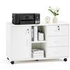 LEMROE Cassettiera mobile con rotelle con cassetti con serratura e supporto per stampante con ripiani aperti, armadio portaoggetti per cancelleria (bianco)