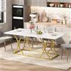 Wiuzo Tavolo da pranzo 200 x 80 x 76 cm, per 8-10 persone, design moderno effetto marmo, piano del tavolo da 2,5 cm di spessore, impermeabile e antigraffio, gambe in metallo dorato con cursori