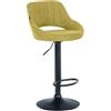CLP Sgabello bar regolabile in altezza con schienale Milet, sgabello imbottito in tessuto, sedia da bancone girevole con struttura in metallo | Colore verde Colore del telaio nero