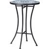 Outsunny Tavolino da Giardino Rotondo in Metallo con Piano in Ceramica, Design a Mosaico, Ф35.5x53.5cm, Blu
