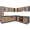 Vicco Cucina angolare completa R-Line, Rovere dorato/antracite, 277 x 60 cm J-Shape, PL Antracite, adatto per una composizione e un'espansione flessibili