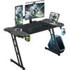 Kidsgigglz Scrivania Gaming LED 140x60cm, Scrivanie Gaming con Ganci per Cuffie e Porta Bicchiere, Tavolo Gaming Computer Ergonomica di Telaio Z Stabile, Postazione PC Gaming Fibra di Carbonio, Facile da Montare