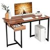 COSTWAY Scrivania per Computer con Cassetto, Scrivania per Ufficio con Struttura in Metallo, Ampio Piano 120 x 55 cm e Piedini Regolabili, 120 x 55 x 75 cm (Noce)