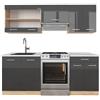 Vicco Cucina componibile R-Line, Antracite lucido/oro power oak, 200 cm, PL Marmo, adatto per l'espansione personalizzata tramite moduli aggiuntivi