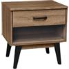 moorg Comodino Moderno, Legno Melaminico Noce con Cassetto e Vano Aperto, Gambe Nere Coniche, Stile Nordico 48x38x50 cm