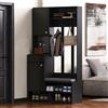 YuQozii Set appendiabiti completo da corridoio con panca, 4 ganci, ante e cassetti, dimensioni compatte 100 x 180 x 35 cm (larghezza x altezza x profondità) (nero)