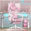 bigzzia Sedia Gaming Carina con Orecchie di Gatto, Sedia da Gioco con supporto Lombare Massaggiante, Sedia Ergonomica per Computer per Ragazza con Poggiapiedi e Poggiatesta (rosa e bianco)