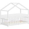 ML DESIGN modern living ML-Design Letto a Casetta per Bambini 70x140 cm Bianco in Legno Massello di Pino con Materasso Sponda di Sicurezza e Tetto, Lettino Montessori Basso a Terra per Bambine, Arredamento Cameretta
