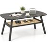 COSTWAY Tavolino da Salotto, Tavolo da Caffè a 2 Livelli in Rattan e Gambe in Legno di Gomma, Tavolo Rettangolare per Soggiorno, Ufficio e Salone, Portata 9,5 kg, 100 x 55 x 44,5 cm