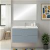 Inbagno Mobile Bagno Sospeso 100 Cm Azzurro Polvere Con 2 Cassetti Soft-Close Lavabo In Ceramica E Specchio Rettangolare - Linea Elva