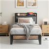 IRONCK Struttura Letto 90 x 200cm, letto Imbottito con Stazione di Ricarica(2 Prese CA 1 Porte USB 1 Porte Tipo-C), Struttura letto Singolo, Telaio in Metallo Pesante, Nero e Grigio