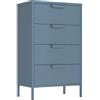 Brigros - Cassettiera Metallo 4 Cassetti Alta e Stretta Design Industriale 60x38x101 cm, Comò Camera da Letto Moderno e Colorato per Camera, Ingresso e Soggiorno Linea Pop, Colore Ceruleo