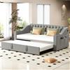 Soweiz Divano letto imbottito, 90/180 x 190 cm, braccioli più larghi e spessi con porta di ricarica USB, ripiano integrato nei braccioli, con rete a doghe, tessuto di velluto, senza materasso (grigio)