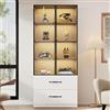 Merax Vetrina LED 60 x 40 x 160 cm, vetrina in vetro con cornice in alluminio, libreria e armadio multifunzione, illuminazione a LED multicolore, colore: bianco