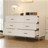 Moimhear Cassettiera con 6 cassetti, porta bianca, cassettiera con cassetti per soggiorno e camera da letto (bianco + oro, 120 x 40 x 76 cm)