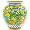 SICILIA BEDDA CAPACI Vaso Porta Fiori in Ceramica Caltagirone, h 20 x Ø 17 cm ca. Decoro Barocco su Fondo Verde