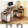 Submi Scrivania ad Angolo Reversibile 152x80cm, Scrivania Ufficio a L con Scaffali Aperti Supporto Monitor, Regolabile in Altezza Scrivania Gaming per Computer, Ufficio, Studio, Marrone