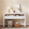 SACOOL Tavolo consolle moderno con cassetti per l'ingresso, Credenza con fronte curvato e piedini regolabili, Tavolo consolle stretto per ingresso, corridoio o soggiorno (Bianco)