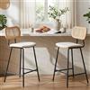 Ya-Home Set di 2 Sgabelli da Bar Sgabelli Cucina Retrò in Rattan Sgabelli Alti con Cuscino in Ecopelle Sedia da Bar con Gambe in Metallo per Cucina Bancone,Bianca