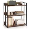 COSTWAY Scaffale a 3 Ripiani, Libreria Angolare Industriale con Ripiani Regolabili e Struttura Metallica, Scaffale da Terra con Dispositivo Antiribaltamento, 70x35x81 cm (Marrone)