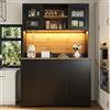 Kebnor Armadietti da Cucina (120 × 40 × 180 cm), alti tavoli da cucina, credenze, armadi da cucina con porte in acrilico e illuminazione LED, nero