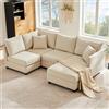 Rvjiahe Divano angolare moderno 5 posti con a righe verticali,divano componibile a U con poggiapiedi trasformabile,divano modulare a L,220x194x85cm,cotone e lino,per soggiorno/appartamento (Beige)