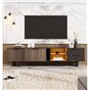 NADEUSAK Mobile TV, 50 x 200 cm, con effetto marmo nero, porte in legno scuro, illuminazione, due ante e due cassetti