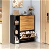 Ztexkee Scarpiera Salvaspazio Slim Scarpiera ingresso Scaffali portascarpe con 1 cassetto e 3 scomparti Scarpiera a 2 ante Può contenere 12-16 paia di scarpe 80x24x90cm, Nero e arancione